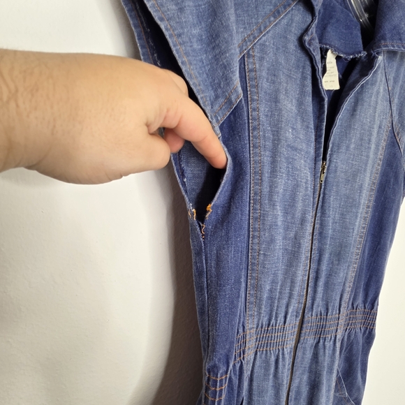 Vintage Two-Tone Denim Jumpsuit Romper with Front Zip - Picture 4 of 8